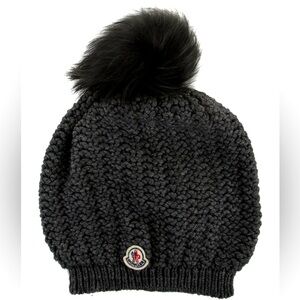 MONCLER Ribbed Beanie Fur Pom-Pom